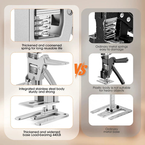 Comparison of Heavy Duty Stainless Steel Arm Jacks, Set Of Two with ordinary tools, highlighting sturdy design and load capacity.