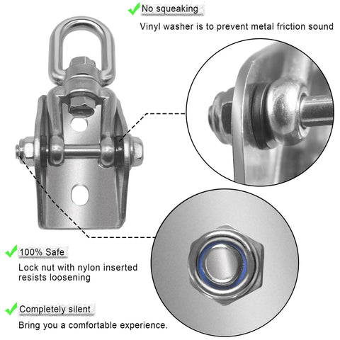 Heavy Duty Hammock Hanging Kit With 39 Inch Swing Chain 1000 Lb Capacity 360 Degree Swivel detail, including lock nut and vinyl washer.