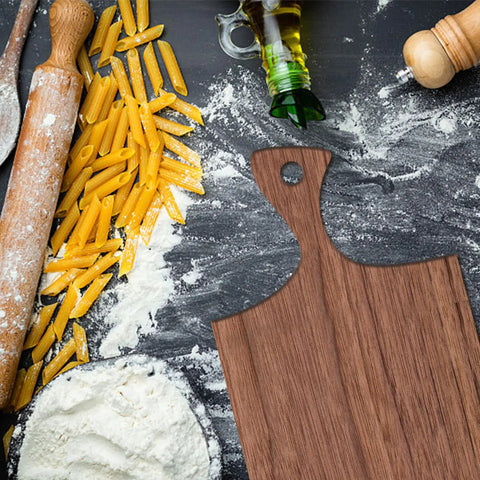 Top Grade Six Piece Acrylic Router Templates For Nailing Perfect Charcuterie Board Handles With Thick Reusable Woodworking Stencils That Hit The Spot For Custom Kitchen Crafts And Every Serious Maker with cutting board, pasta, flour, and rolling pin.
