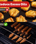 Nonstick Oven Air Fryer Basket For Even Bakes No Flip Required And Crispy Results For Pizza Fries Chips And More With Less Oil Easy Cleanup Dishwasher Safe showing food comparison