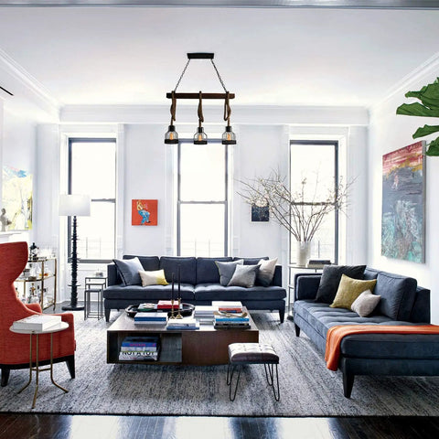 Living room with Farmhouse Pendant Light For Kitchen Island With Black Metal And Wood Beam Finish, Rustic Dining Room Ceiling Fixture