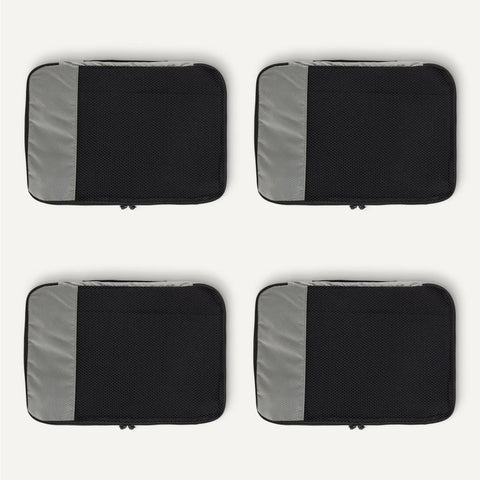 4 Piece Packing Cubes Travel Set That Slashes Luggage Clutter With Space Saving Design, Double Zippers, Mesh Top Panel, Medium Size