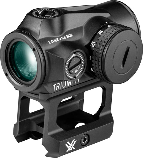 Triumph 2 MOA Red Dot Sight For Quick Target Lock With Unlimited Eye Relief Parallax Free Design And 9 Daylight Plus 2 Night Vision Illumination Levels Perfect For Tactical Range And Everyday Carry, black optic on mount