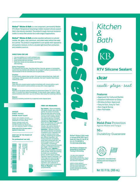 Ultimate 100 Percent Silicone Sealant For Kitchen And Bath packaging with usage instructions and features.