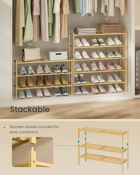 Heavy Duty Bamboo Shoe Rack Three Tier Stackable Shoe Organizer Fits Twelve To Sixteen Pairs Slim Entryway Hallway Closet Storage Rack With Deep Bottom Shelves For Sneakers And Slippers Built To Keep Your Pad Fresh And Organized Effortlessly Daily