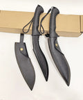 Plastic Practice Knife Set 12 Inch Polypropylene Nepalese Style Tanto Training Blades with PU Sheath Two Pack on display
