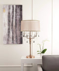 35 Inch Rosie Crystal Table Lamp With Copper Finish And Deer Antler Inspired Design, UL Listed 40 Watt Max, in living room decor