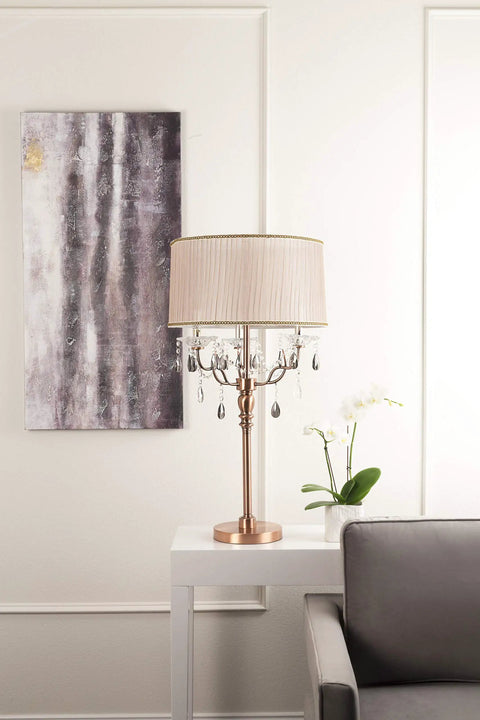 35 Inch Rosie Crystal Table Lamp With Copper Finish And Deer Antler Inspired Design, UL Listed 40 Watt Max, in living room decor