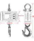 Heavy Duty Digital Crane Scale 1000kg 2000lb For Indoor Outdoor Use, High Accuracy Hanging Scale With Backlit LCD, dimensions shown