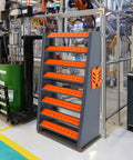 Heavy Duty CNC Tool Holder Rack Storage Organizer With Eight Row Metal Shelf in workshop environment