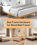 Universal Bed Frame Brackets With Heavy Duty Zinc Coated Iron Bed Rail Hook Plates For Headboard And Footboard Four Piece Hardware Kit Includes Mounting Screws For Dead Easy No Sweat Diy Fixes on a wooden bed frame.