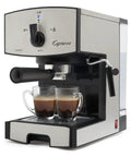 Top Tier Stainless Steel Pump Espresso And Cappuccino Machine serving espresso shots in double glass cups.