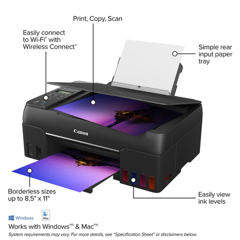 Wireless MegaTank Photo All In One Printer With Alexa Compatibility Smart Reorders Ink Refill No Fuss Print Copy Scan Black Finish