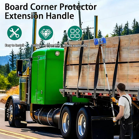 Heavy Duty Corner Guard Handle Extends 4.3 To 8.7 Feet, V Shaped Corner Protector For Flatbed Trucks in use on green truck