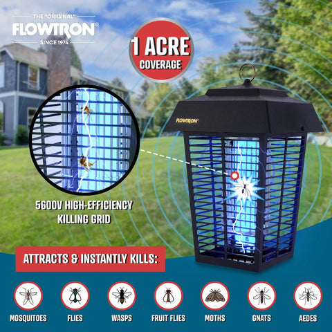Outdoor Bug Zapper For 1 Acre Coverage With Powerful 40W Bulb And 5600V Instant Kill Grid showing electric grid and UV light.