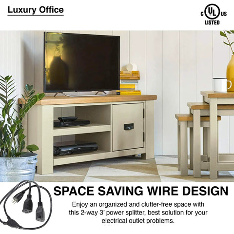 Two Way Power Splitter And Three Foot Y Style Extension Cord One Pack Converts One Outlet Into Two With Separate Cables