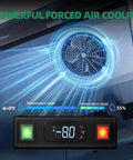 Digital display of Heavy Duty Three Door Glass Display Freezer with temperature readout and forced air cooling features.