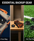 Football Helmet Chinstrap Thumb Screws Kit for SpeedFlex Youth shown in three settings: bag, locker, field.