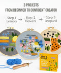 Beginner Punch Needle Kit With 14 Stitches Learn And Create A Simple DIY Embroidery Project For Adults Includes Hoop Monks Cloth Yarn Needle Practice Cards And Video Tutorial For Quick Fun Craft, featuring floral and animal designs on hoops