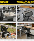 Dual Jaws Table Vise With 2.5 Inch Jaw Width, 360 Degree Swivel Base, Clamp On Vise For Woodworking, Pipe Repair, Sharpening, Grinding And Cutting, Portable Bench Vise For Home Shop on bench and pipe