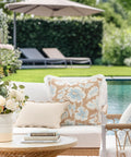 Coastal Lumbar Pillow Cover 12x20 Inches, Water-Repellent Indoor Outdoor on patio sofa with neutral tan stripe pattern