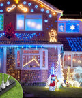 IPX6 Waterproof Outdoor Surge Protector Power Strip with 3 wide spaced outlets and 3 ft cord used in holiday lights setup.