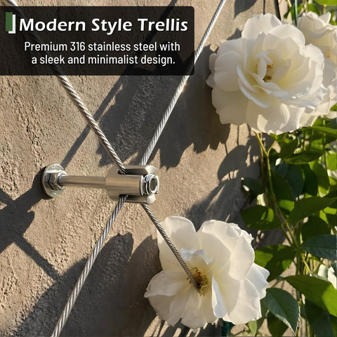 Outdoor Wire Trellis Kit For Climbing Plants, 12-Piece Wall System With 1/8 Inch By 53 Ft Stainless Steel Cable, DIY Ready Espalier Setup