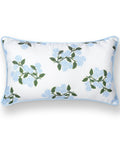 Coastal Patio Lumbar Pillow Cover 12x20 Water Repellent Outdoor Indoor Cushion Cover With Baby Blue Hydrangea Print On White