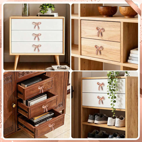 Rose Gold Bow Dresser Knobs 4 Pack Decorative Cabinet Hardware For Dressers Cabinets Closets Elegant Bow Shaped Drawer Pulls