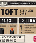 Cabletic 10 ft SJTOW extension cord specifications