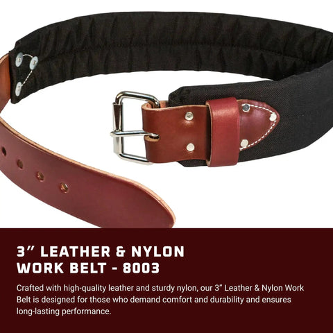 3 Inch Leather And Nylon Tool Belt Padded For All Day Comfort With Heavy Duty Steel Roller Buckle Durable Industrial Grade Work Belt For Pros Builders And Carpenters Large Size Made In USA in black and brown