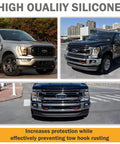 Ford Tow Hook Covers Red For F150 2004 2024 And Toyota Tundra 2017 2021 Accessories on silver Ford F-150 front view