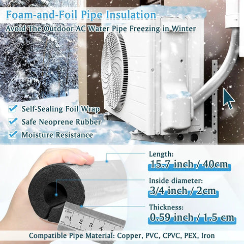 Image of Six Pack Three Quarter Inch Pipe Insulation Foam Tubes With Aluminum Foil Self Adhesive Cover For AC Units and Plumbing
