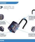 Beefy Heavy Duty Five Wheel Combination Padlock With Long Shackle, Alloy Steel, Weatherproof And Corrosion Resistant, 2.36 Inch Blue Lock