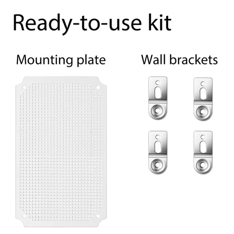 Mounting plate and wall brackets for IP67 Waterproof Junction Box Enclosure For Electrical Projects with Hinged Grey Cover, outdoor indoor use.