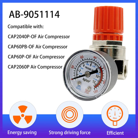 Air Compressor Pressure Regulator Replacement AB-9051114 with gauge and red knob compatible with CAP air compressors