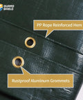 Heavy Duty Green Silver Poly Tarp Cover 10x20 Feet Waterproof 16mil Tarpaulin With Grommets Reinforced Edges close-up