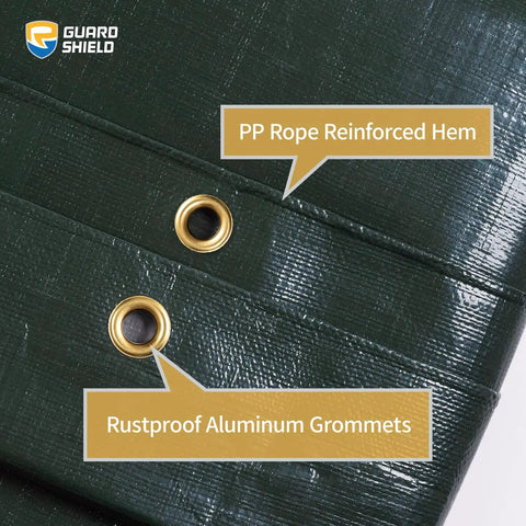 Heavy Duty Green Silver Poly Tarp Cover 10x20 Feet Waterproof 16mil Tarpaulin With Grommets Reinforced Edges close-up
