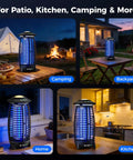 Cordless 4-In-1 Bug Zapper For Outdoor Use, Mosquito Trap with 4000mAh Battery in camping, backyard, home, and kitchen settings