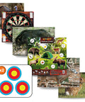 Sharpshooter 8 Pack Archery Target Set With Weatherproof Reusable Targets Featuring Deer, Rabbit, Turkey, Wild Boar, Dart Board