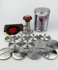 Premium 58 Millimeter Wooden Coffee Tamper Kit Featuring A Dope Jellyfish Handle with multiple steel base pads.