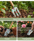 Light Green 10 Piece Garden Tool Set With Trowel Hoe Shovel And Rake For Indoor And Outdoor Gardening With Ergonomic Non Slip Handles