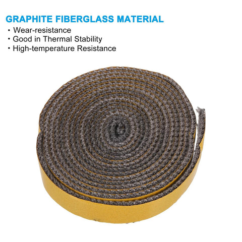 PATIKIL wood stove gasket roll front view, graphite fiberglass, flat self-adhesive, 11/16 in x 1/8 in x 98 in, black