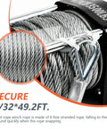Close-up of steel rope on Beefed Up Electric Winch 3500 Lb 12V DC For ATV UTV With Wireless Remote Steel Rope Waterproof Towing Winch Kit