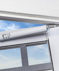 Corrosion Resistant Screen Door Hardware Kit With Pneumatic Closer And Push Button Latch For Out Swinging Doors No Lockout Feature Includes Hold Open Washer And Jamb Bracket White installed view
