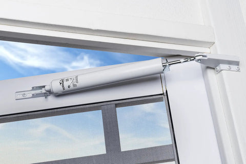 Corrosion Resistant Screen Door Hardware Kit With Pneumatic Closer And Push Button Latch For Out Swinging Doors No Lockout Feature Includes Hold Open Washer And Jamb Bracket White installed view