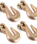 Four Three Eighths Inch Heavy Duty Chain Hook 6600 Lbs G70 Clevis Grab Hook For Trailer And Truck Tow Chains shown in yellow finish