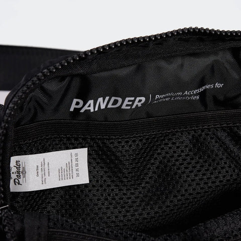 Interior of Everywhere Two Way Zipper Fanny Pack Nylon Waist Bag For Women with mesh pocket and brand label visible