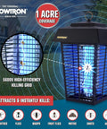 Outdoor Bug Zapper For 1 Acre Coverage With 40W UV Bulb And 5600V Kill Grid Mosquito Attractant Cartridge Included Hangable Lantern Insect Trap That Takes Down Flying Pests Fast shown in a backyard setting with highlighted features.