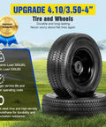 Solid Tire Set For Hand Trucks And Wheelbarrows With Ten Inch Flat Free Tires Size Four Point One Zero By Three Point Five Zero Four Five Eighths Inch Axle Bore Two Point Two Inch Hub Offset Includes Adapter Kit Two Pack displayed on grassy field